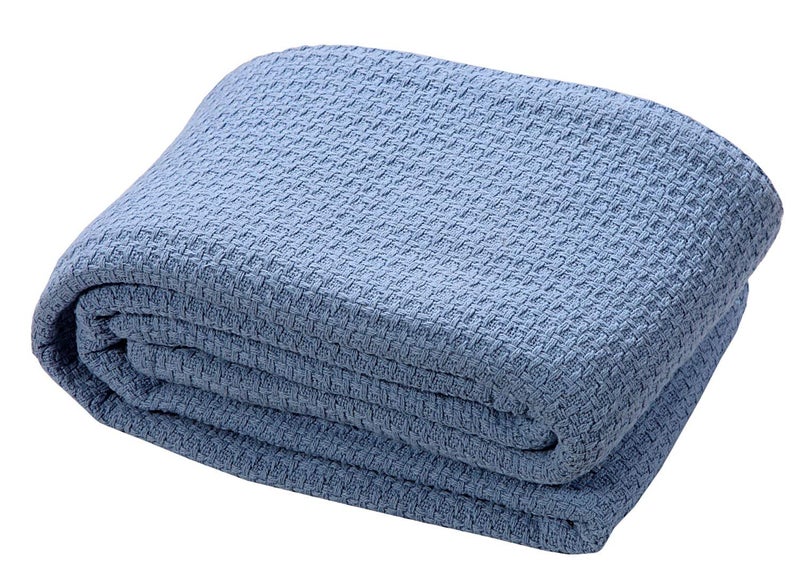 HILLFAIR 100% Combed Cotton Blanketâ€“ California King Size Bed Blanket â€“ Warm Soft All Season Breathable Blankets â€“ 102 x 108 inch Extra Large Oversized California King Cotton Blankets for Bed- Blue - Image 3